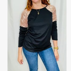 NWT Sequin Shoulder Long Sleeve Top